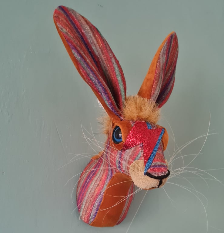 Faux hare head wall mount in multi coloured lurex - Ziggy Haredust