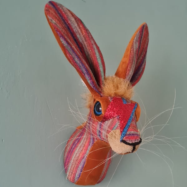 Faux hare head wall mount in multi coloured lurex - Ziggy Haredust