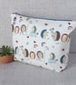 Large zipped pouch, project bag, cosmetic bag, hedgehogs