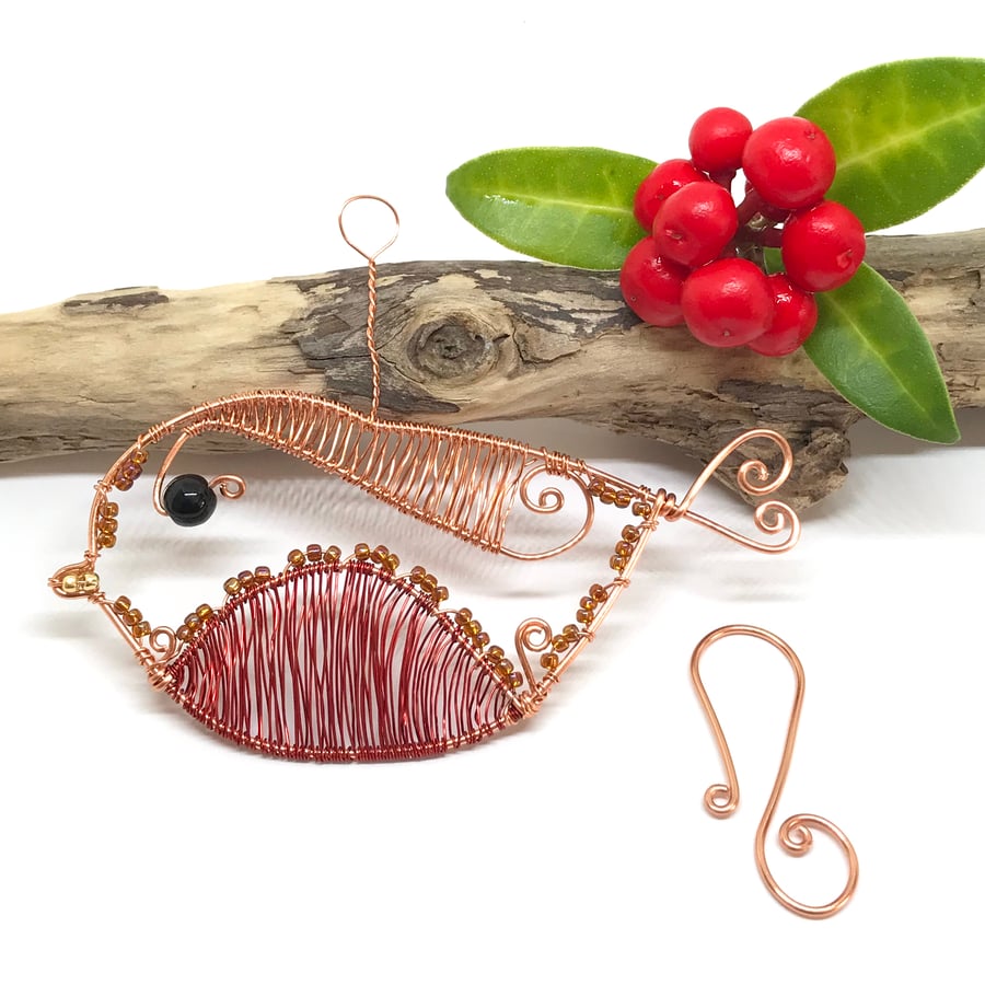 Sale - Robin Decoration, Copper Robin, Christmas Decoration