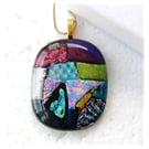 Dichroic Glass S016 Supersize Patchwork 3-layer Pendant with Gold plated chain