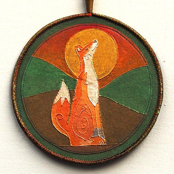 FXPM005-Mandala Wall Hanging-15cm diameter-Pearl Green-Orange-Old Gold-Warm Gold