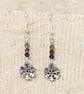 Snowflake earrings with red and green Swarovski crystals, silver plated - Image 1