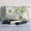 Cosmetic bag, make up bag with summer meadow daisies print