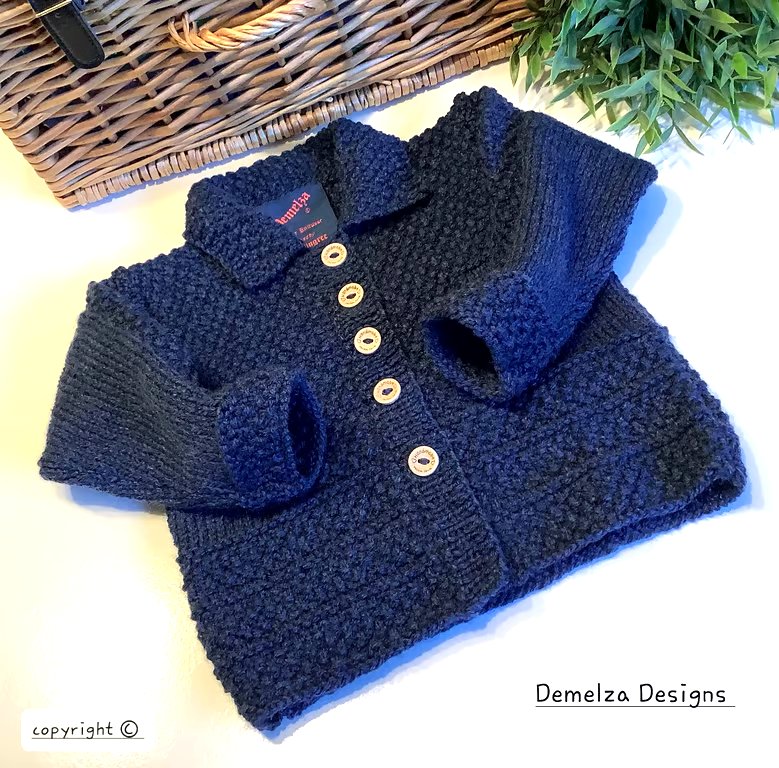 Designer Textured Hand Knitted Long Cosy Denim Blue Cardigan 1-2 Years