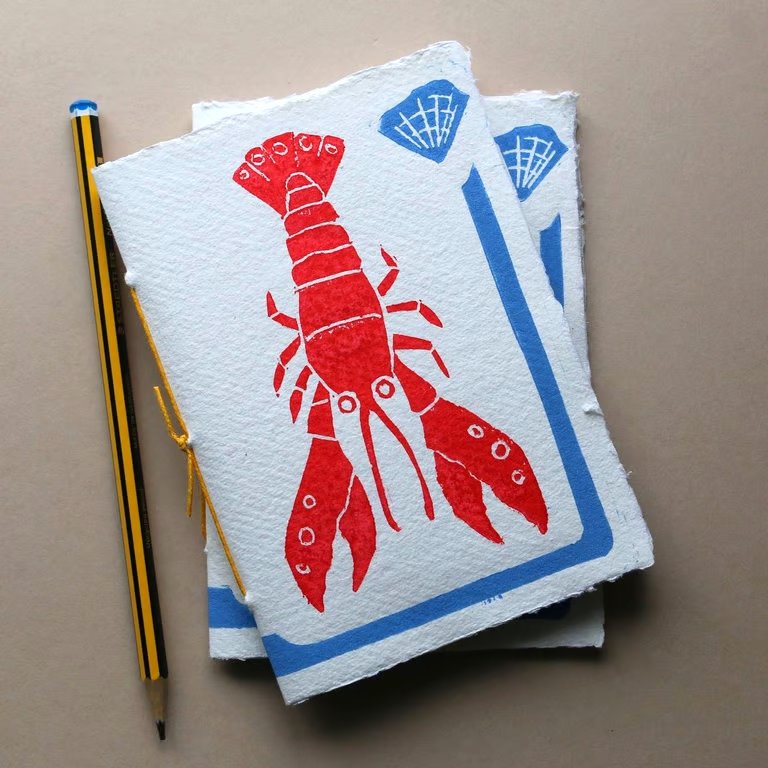 Handprinted Lobster notebook