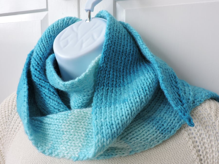 Seconds Sunday  Knitted Scarf in Shades of Aqua and Turquoise