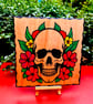 Skull and flowers handcrafted wooden plaque 