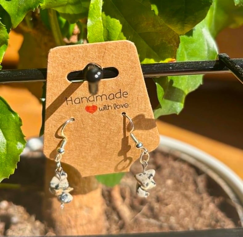 Handmade Silver-Plated Fish Hook Earrings with Stone-Look Beads