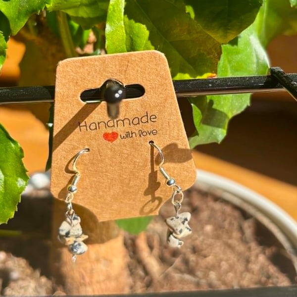 Handmade Silver-Plated Fish Hook Earrings with Stone-Look Beads