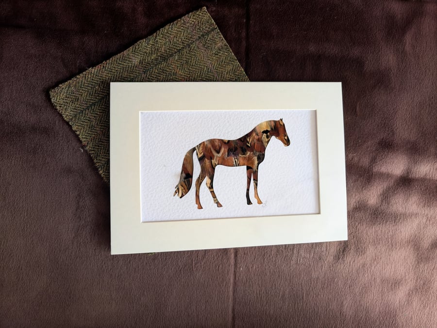 Horse Silhouette Feather Artwork – Handmade Countryside Wall Art