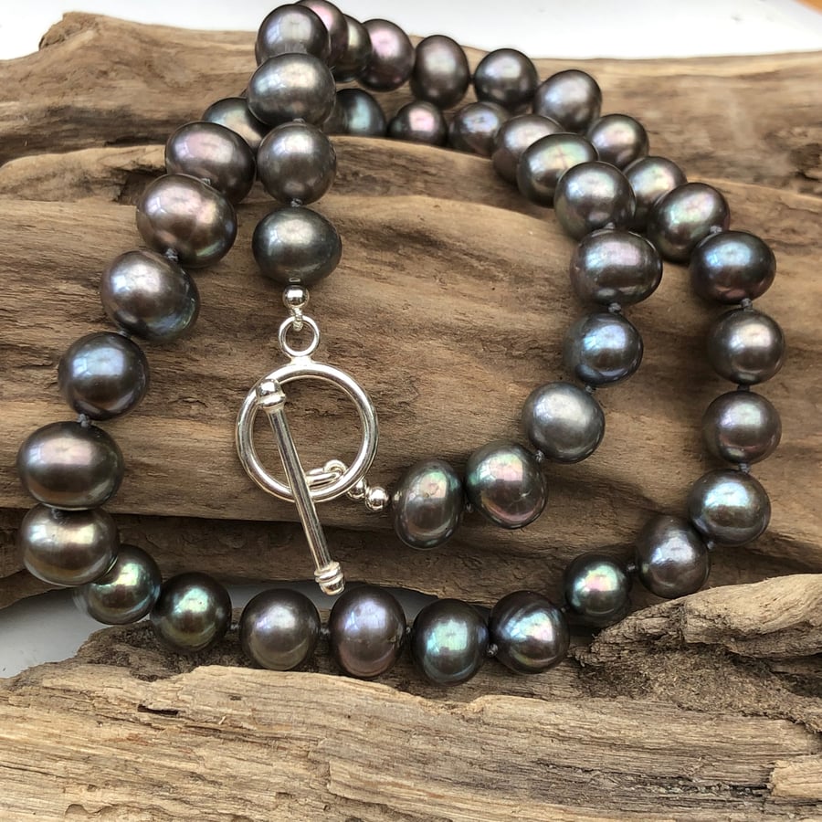 9-10mm dark grey freshwater pearl necklace 00001089