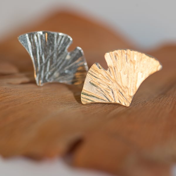 Gingko Leaf Earrings, Silver Studs