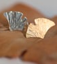 Gingko Leaf Earrings, Silver Studs