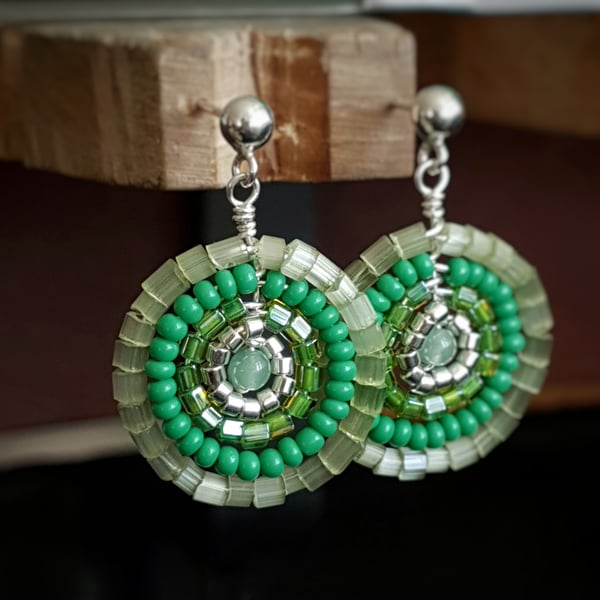 Green round gemstone earrings from my Peacock collection