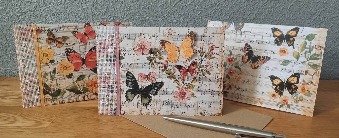 Set of 3 Handmade Mixed Media Butterfly Cards and Gift Tags