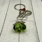Handmade Angel Keyring - Lampwork Glass Heart Bag Charm - Guardian Angel Gift.