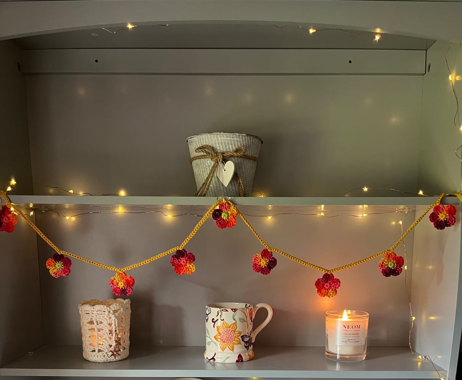 Crochet Garland of Small Bright Multicolour Flowers