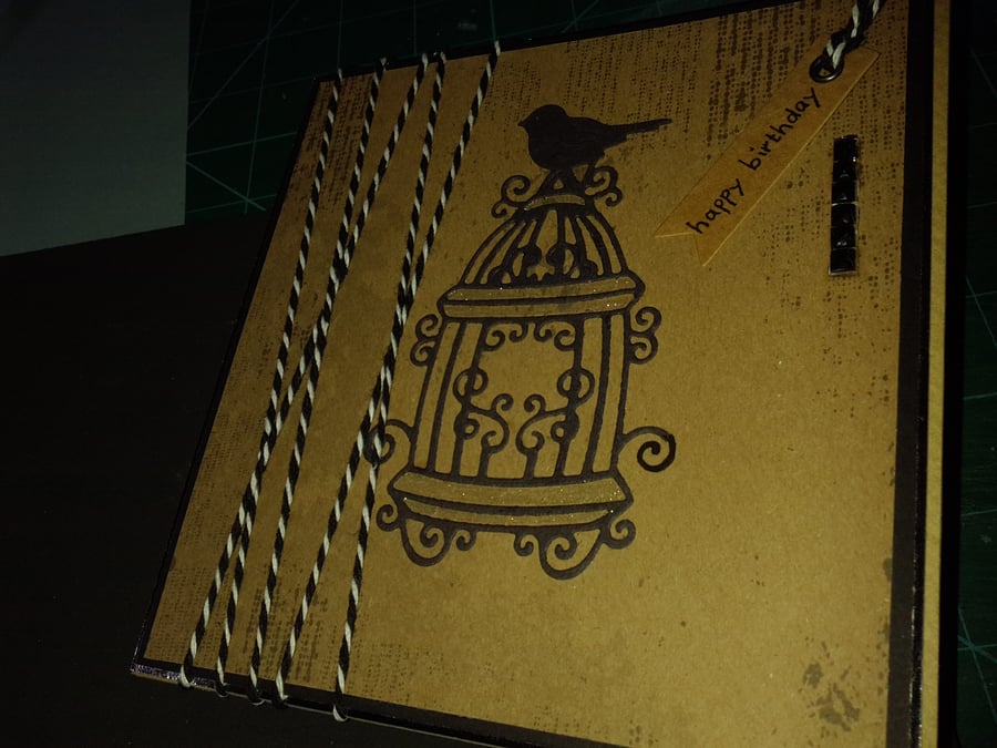 Vintage bird cage birthday card