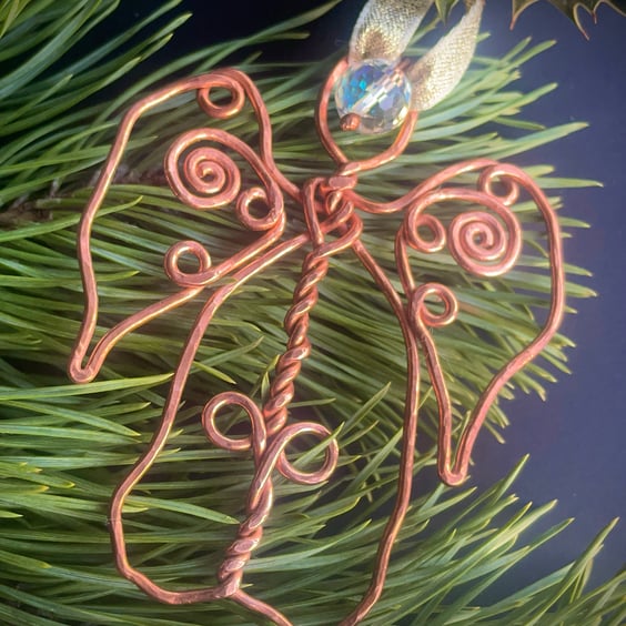 Copper Wire Angel Decoration Christmas tree decoration or Yule decor.