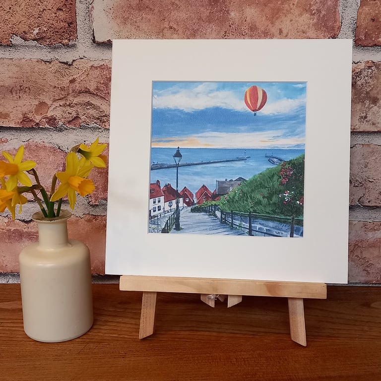 Balloon over Whitby mounted art print