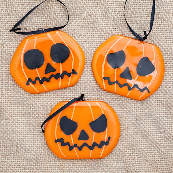Carved Pumpkin Fused Glass Halloween Decorations