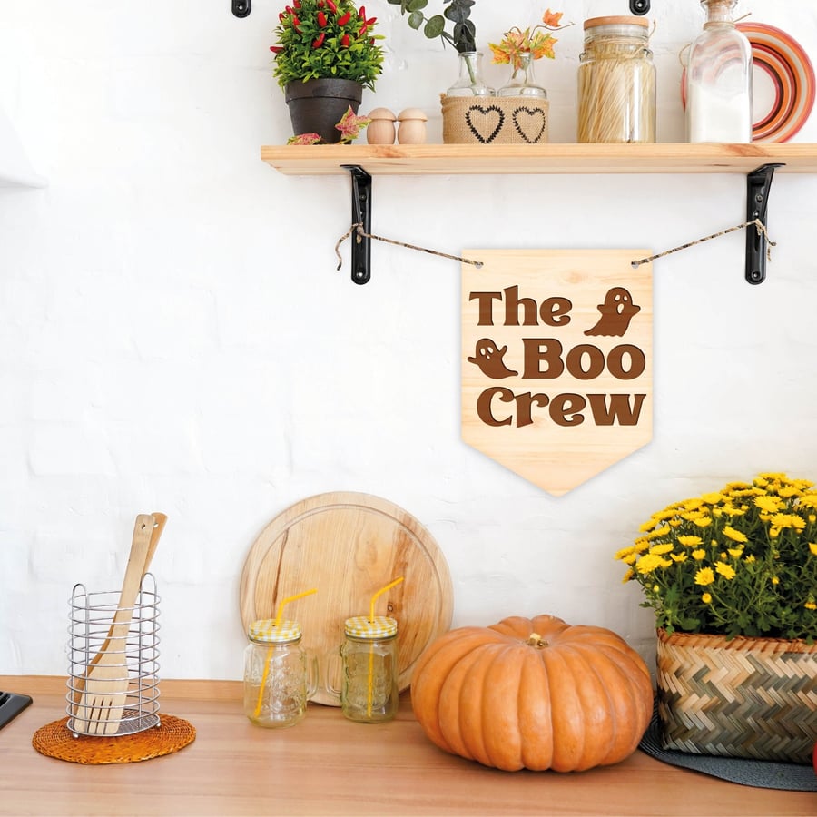 The Boo Crew Wooden Ghost Plaque Sign For Fall Cosy Aesthetic Halloween