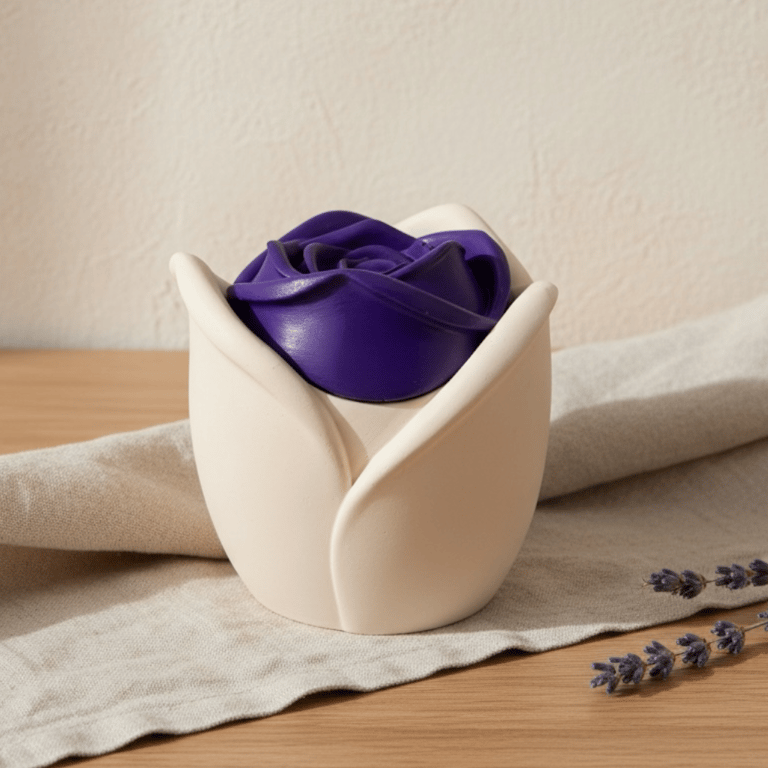 White trinket pot with purple rose lid - handmade jewellery box or keepsake pot