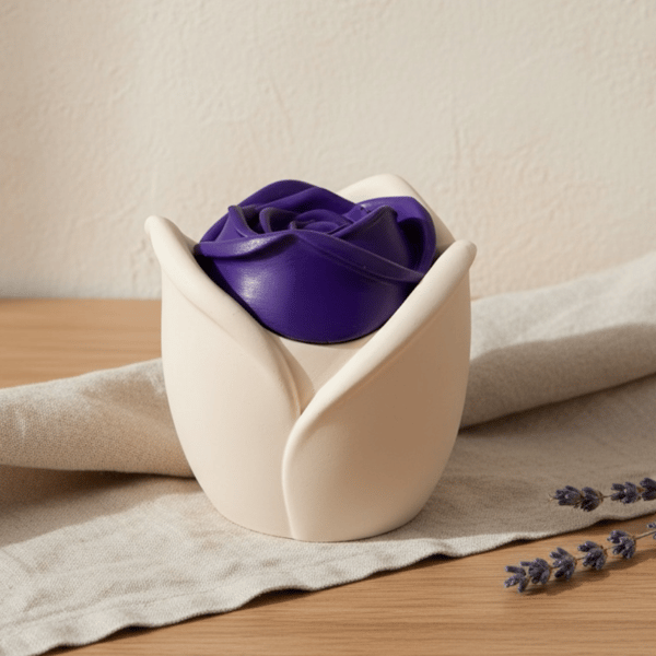 White trinket pot with purple rose lid - handmade jewellery box or keepsake pot