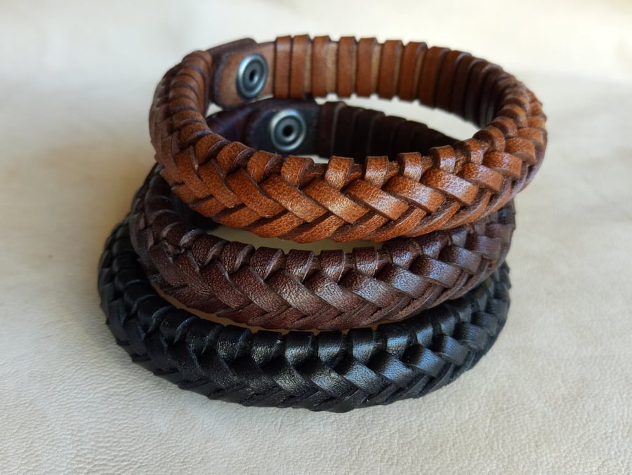 Hand Braided Leather Bracelet Cuff for Men and Women, Custom Leather Bracelet