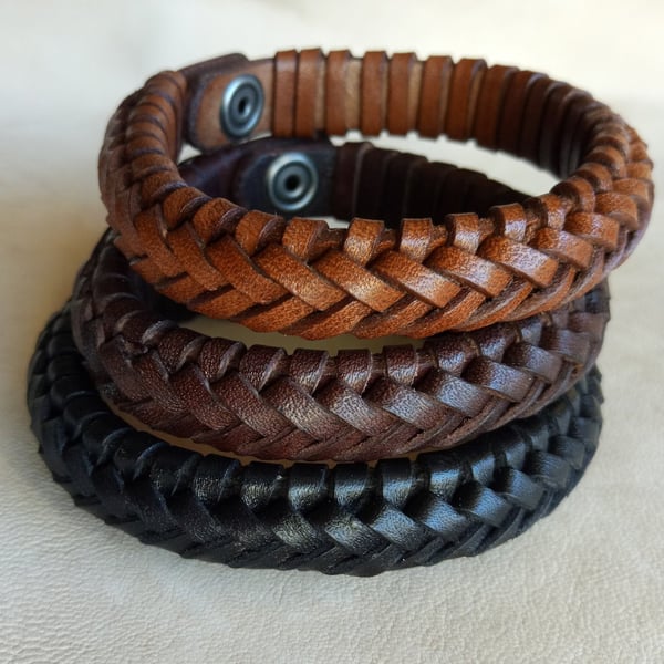 Hand Braided Leather Bracelet Cuff for Men and Women, Custom Leather Bracelet