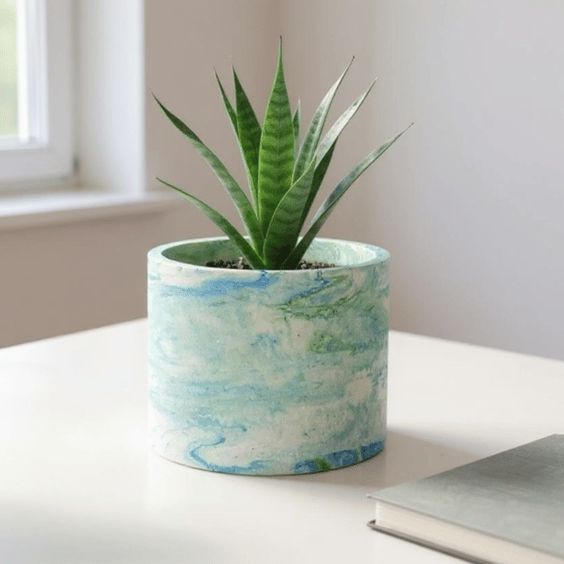 Large Plant Pot  -  Round Blue and Green Seascape Pot Cover (lpp26)