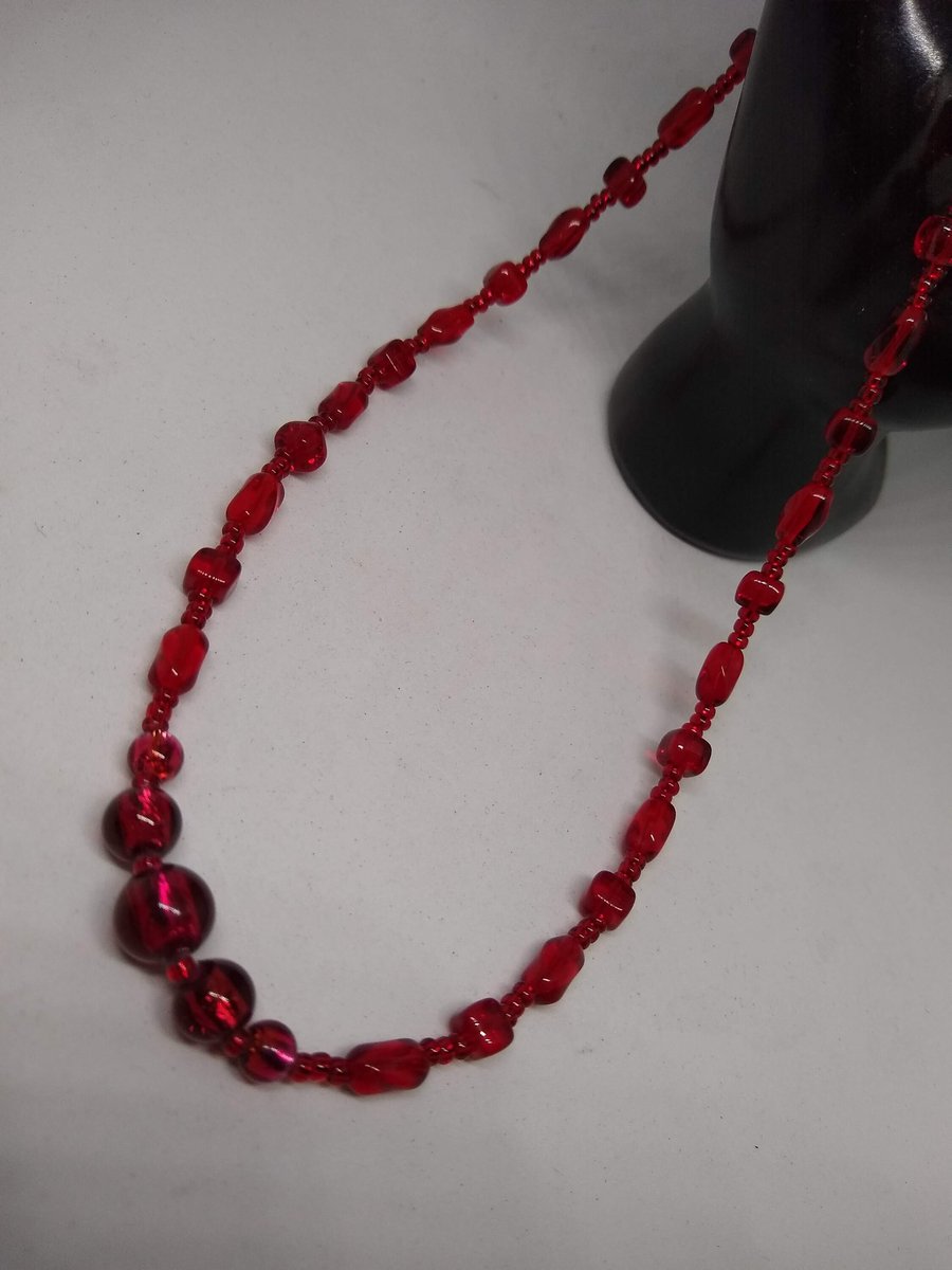 Deep Ruby Glass Bohemian Beaded Handmade Necklace