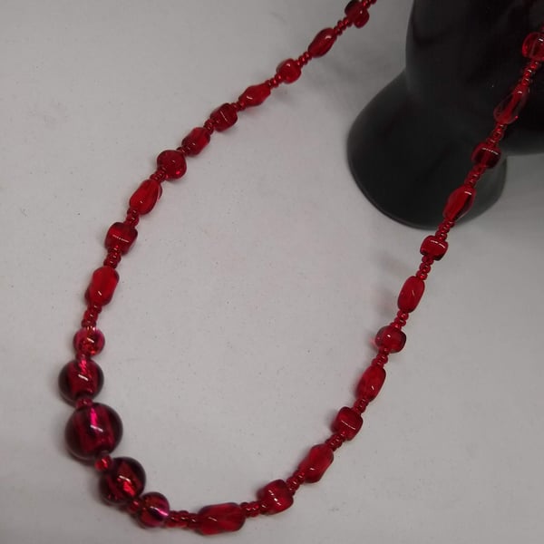 Deep Ruby Glass Bohemian Beaded Handmade Necklace