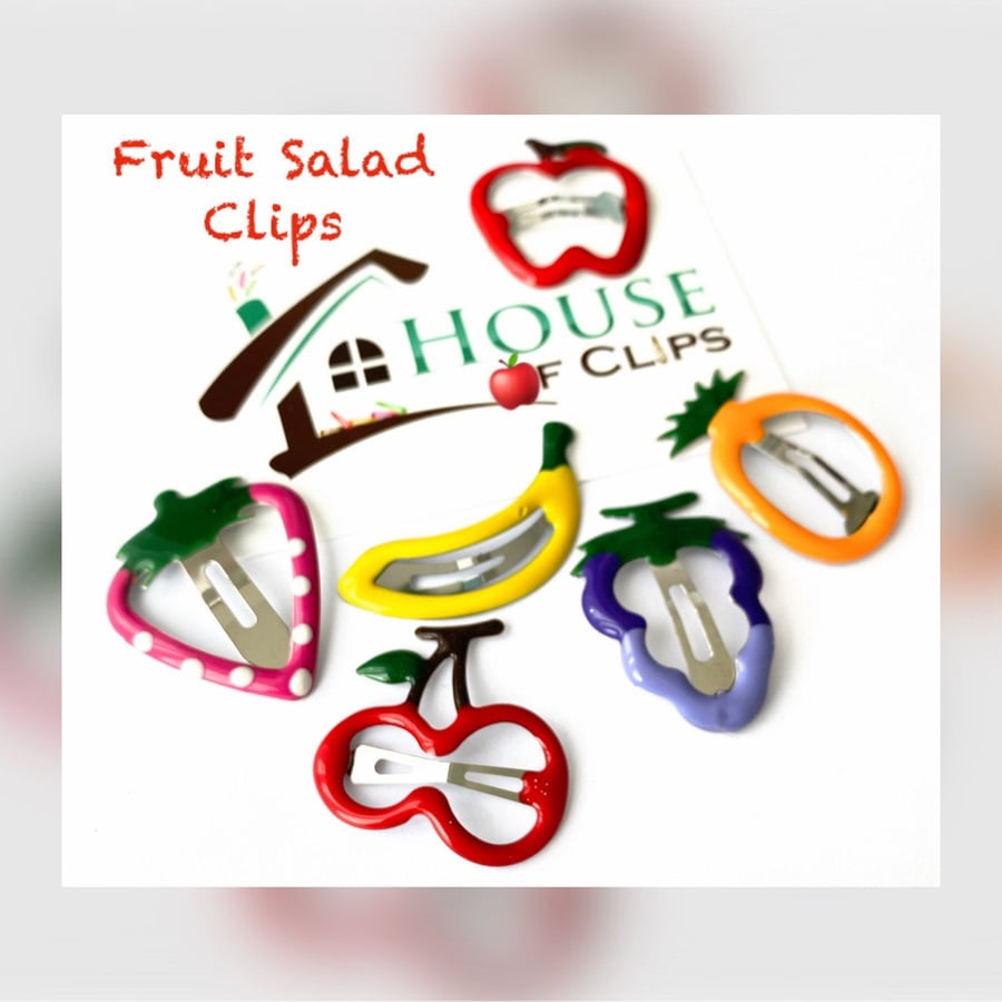 Fruit Salad Hair Clips x6 - Small Fruit Hair Clips - Cute Snap Clips - Fun Hair 