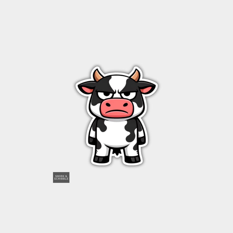 Funny Novelty Vinyl Sticker - Grumpy Cow