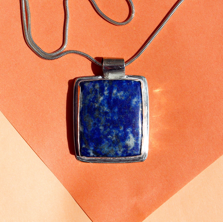 Lapis Lazuli and Silver Pendant and Chain
