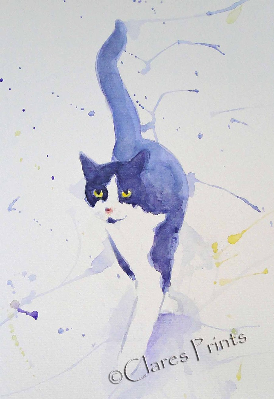 Cat Stroll Original Watercolour Animal Art Painting 