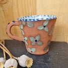 Handmade Pottery Mug, One-off, Floral Design 