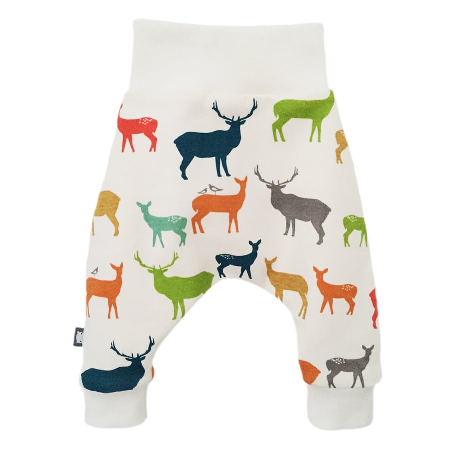  Baby Trousers, harem pants, organic relaxed trousers, Multi Elks bottoms