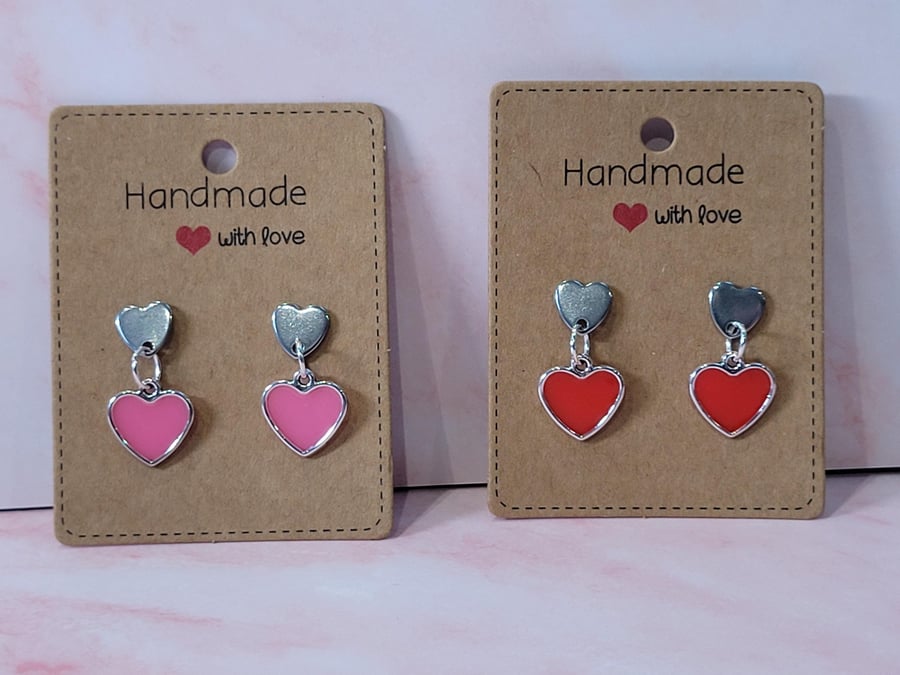 Small Pink or Red Heart Shaped Earrings