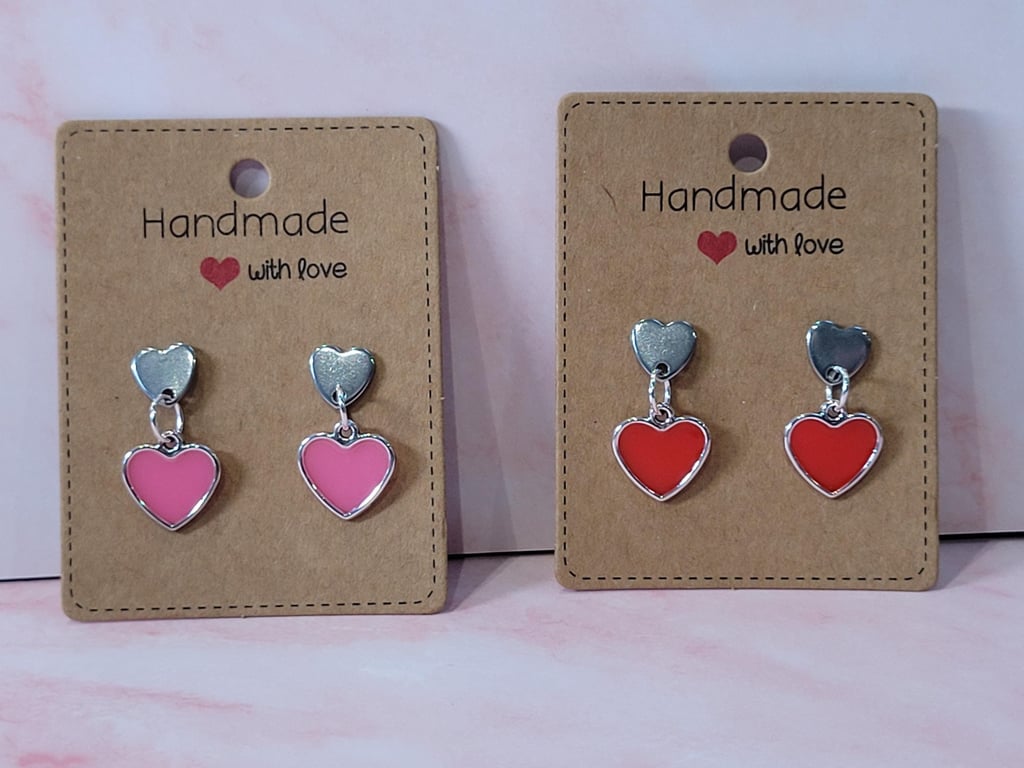 Small Pink or Red Heart Shaped Earrings