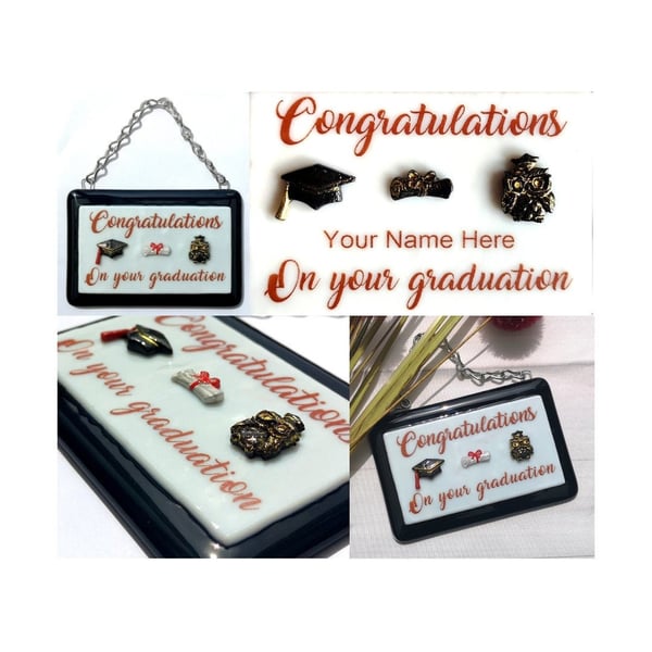 Handmade Fused Glass Congratulations Graduation Hanging Picture - Personalised 