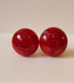 Red fused glass stud earrings