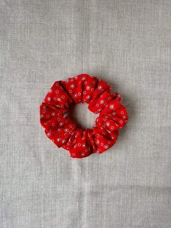 100% cotton red floral scrunchie
