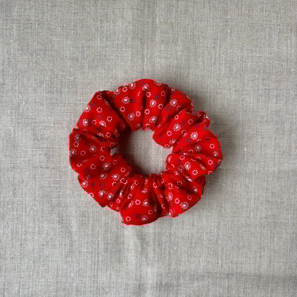 100% cotton red floral scrunchie