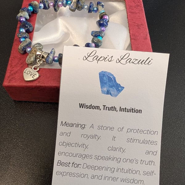Lapis Lazuli Gemstone Bracelet with charm and meaning card 