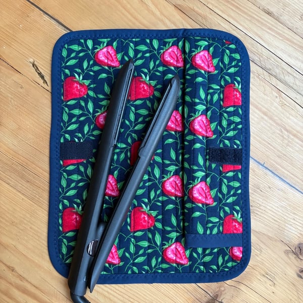 Strawberry Print Quilted Fabric Heat Resistant Hair Straightener Mat
