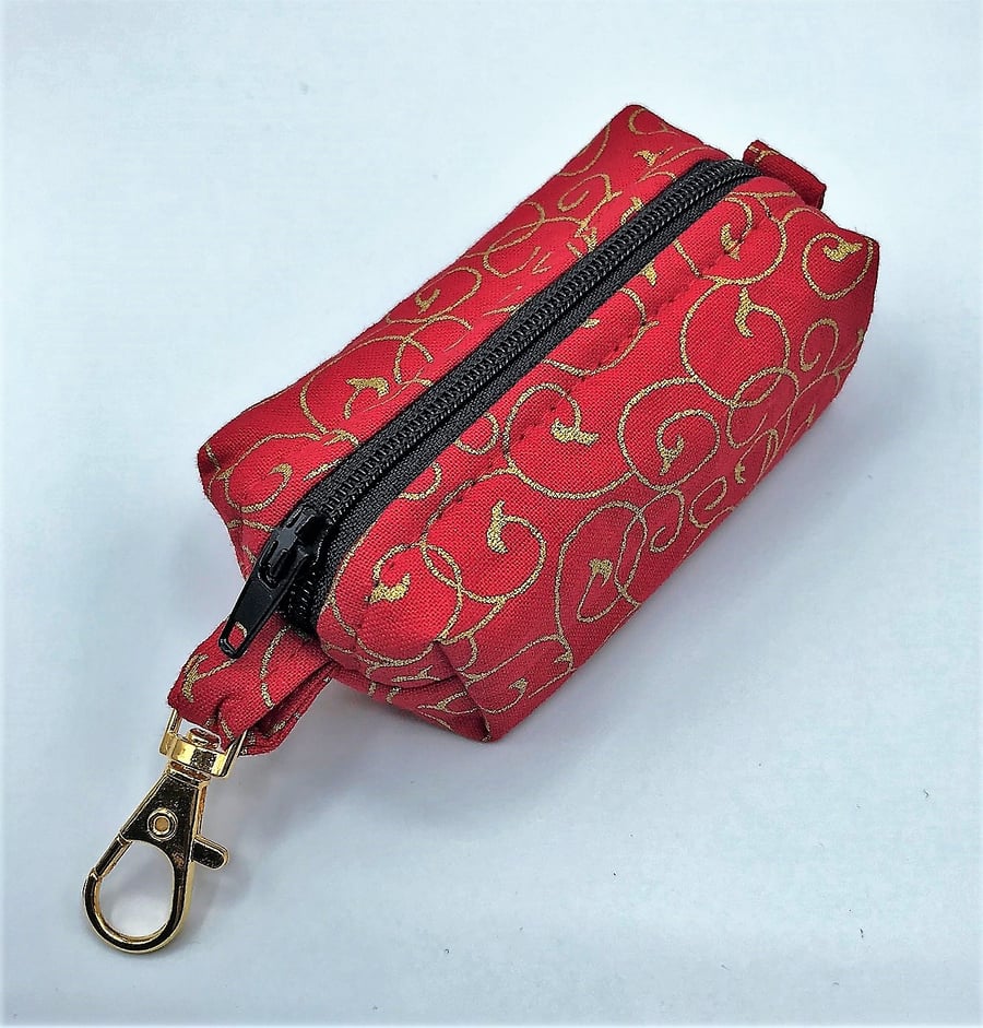 Red Gold Attachable Keyring bag for face mask, earphones, dog treats, coin purse