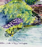 Framed Impressionist Watercolour Painting Village Street  Bridge Over River  - Image 5